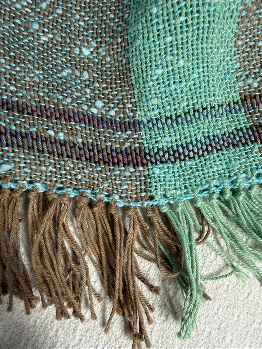 Kathleen Carleton woven scarf/shawl turquoise and brown